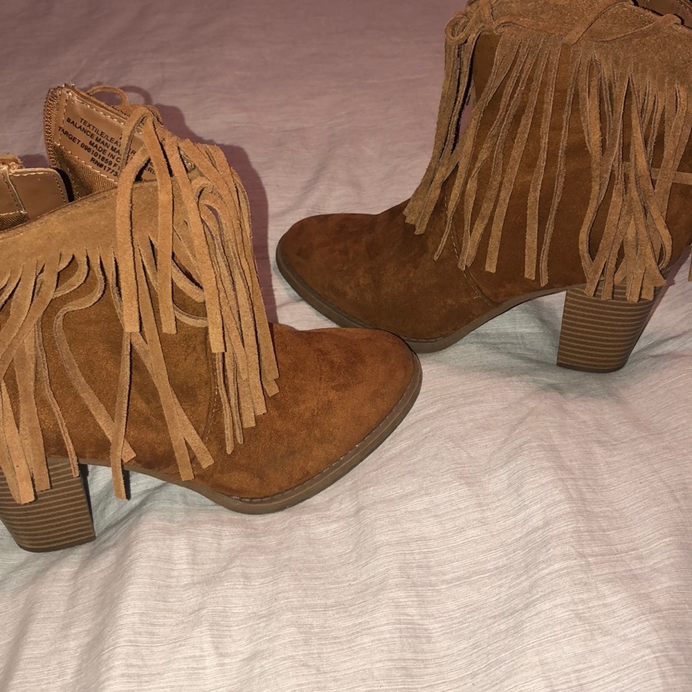 Fringed Chunky Heel Booties